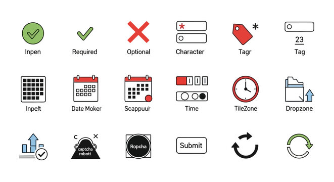 Form validation and submission status icon set.