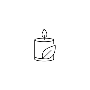 Minimalist candle icon with leaf