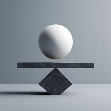 perfectly balanced floating sphere above geometric base, governance balance concept
