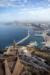 Fototapeta premium Vertical Panorama from Fort Santa Cruz Santa Cruz Chapel Tower and Oran Harbor in Full View