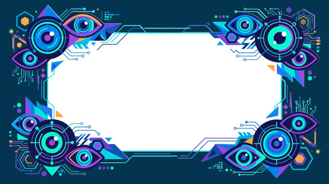 Futuristic cybernetic eye frame with digital technology elements for copy space
