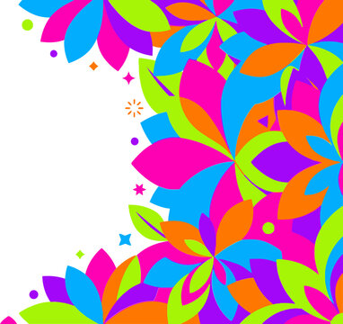 Bright Abstract Colorful Floral Frame on White Background with Copy Space