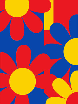Vibrant Retro Minimalist Floral Pattern Background with Large White Copy Space