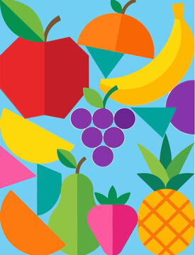 Minimalist Geometric Fruit Illustration with Copy Space on Blue Background