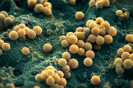AI generated microscopic bacterial colony clusters textured biological surface detailed cellular forms for microbiology medical science healthcare laboratory research