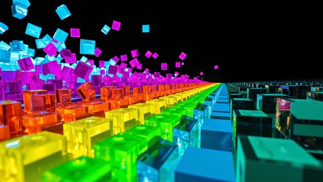 Neon Abstract Cubes in Motion