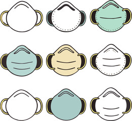 Set of protective respirator face masks in flat outline style © AbuMuhammad