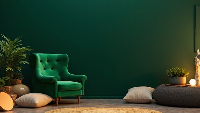 Cozy Modern Living Room With Green Armchair