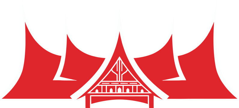 Red Silhouette of a Traditional Minangkabau Rumah Gadang House from West Sumatra Indonesia