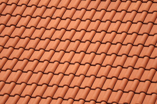 Close up pattern of traditional terracotta clay roof tiles