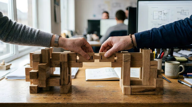 Miniature model of a modern office with people and furniture on a table