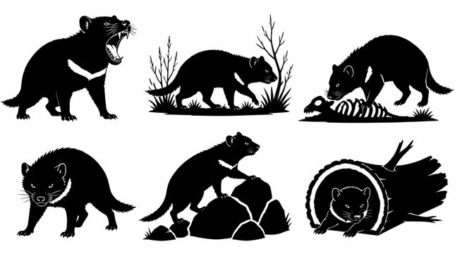 Tasmanian Devil Silhouette Set in Various Poses and Natural Settings