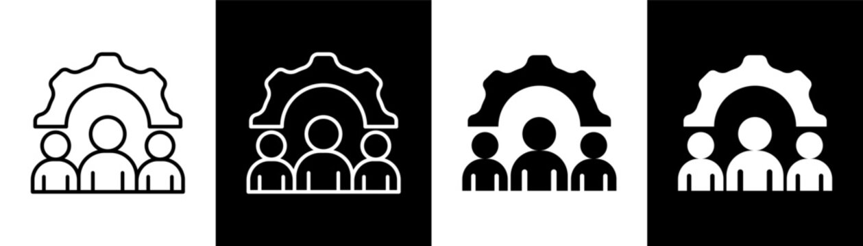 Management white and black icon set design