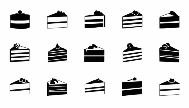 Cake Slice Silhouette Icon Set Collection Isolated on White Background
