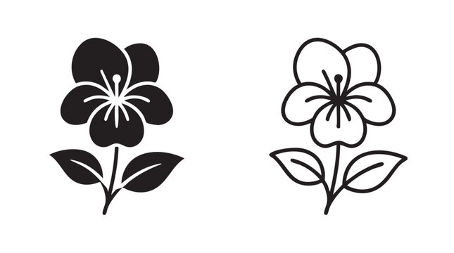 violet flower vector silhouette with line art pair icon featuring decorative, minimalist