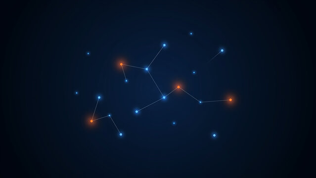 Connected dots constellation with glowing orbs on dark background