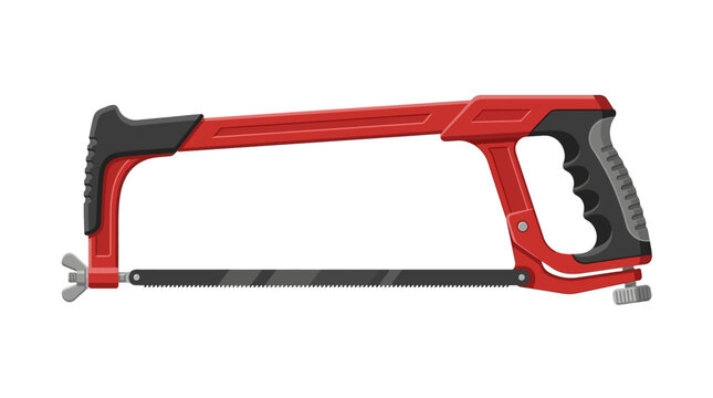 Manual hacksaw tool with ergonomic handle isolated on white background for DIY and metalwork