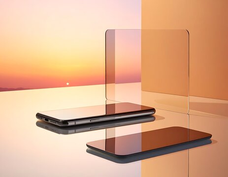 Smartphones with screen protectors on table.
