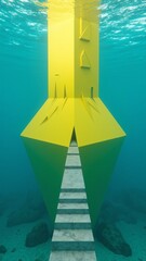 Fototapeta premium Emerging Yellow Geometric Podium from Deep Blue Water