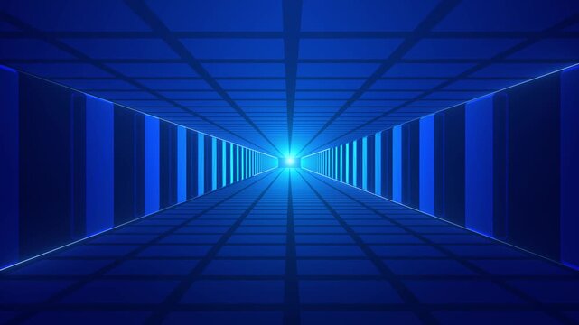 Cyan sci fi hallway visual blue panels, glowing edge lights, and deep digital perspective. Perfect for futuristic titles, virtual reality backgrounds, game trailers, tech promos, and motion graphics.