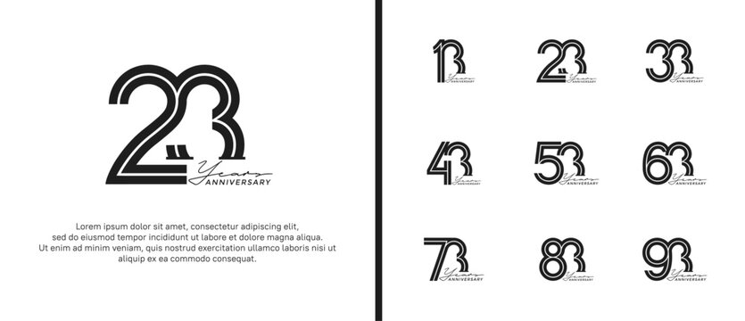 anniversary vector logo set, black color with handwriting can be use for celebration