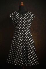 Black and white polka dot short sleeves dress on a mannequin display © Rani