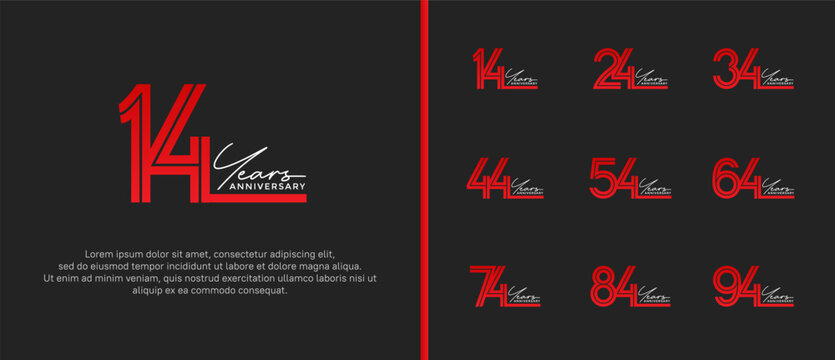 anniversary vector logo set, red color and white handwriting can be use for celebration
