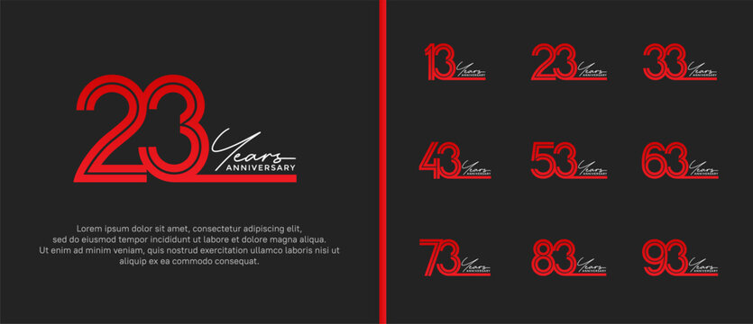 anniversary vector logo set, red color and white handwriting can be use for celebration
