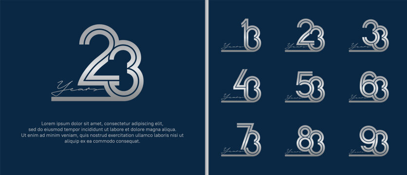 anniversary vector logo set, silver color with handwriting can be use for celebration