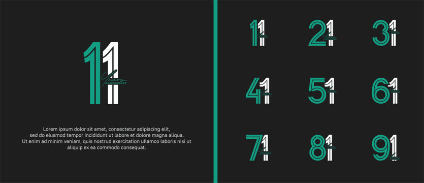anniversary vector logo set, green and white color with handwriting can be use for celebration