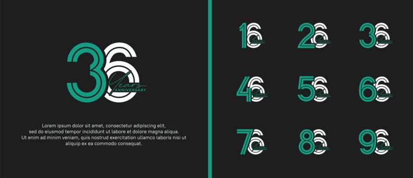 anniversary vector logo set, green and white color with handwriting can be use for celebration