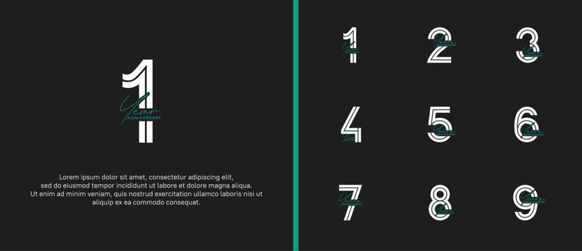 anniversary vector logo set, green and white color with handwriting can be use for celebration