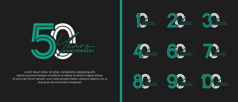 anniversary vector logo set, green and white color with handwriting can be use for celebration