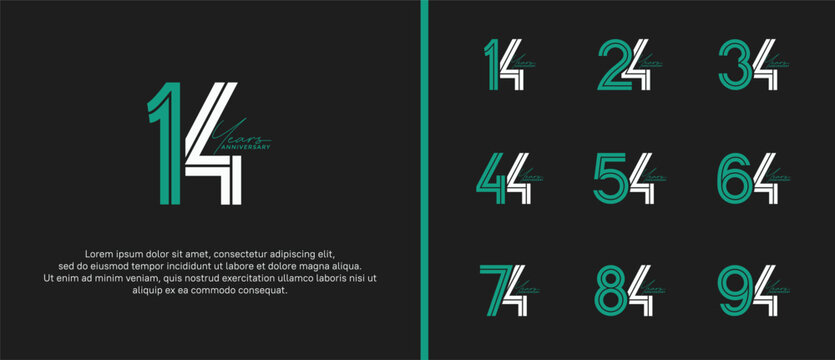 anniversary vector logo set, green and white color with handwriting can be use for celebration