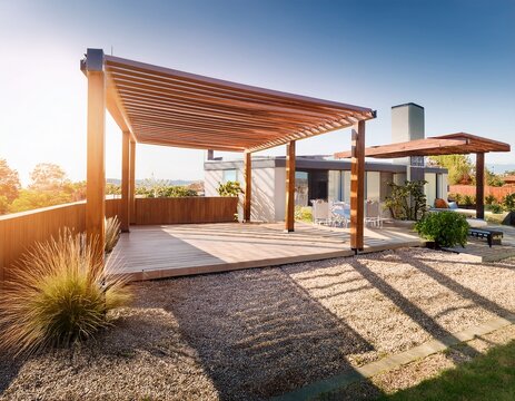 modern pergola sonnenschutz terrasse neubau haus double exposure fotografie
