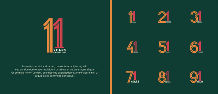 anniversary vector logo set, orange, pink and white color can be use for celebration