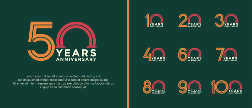 anniversary vector logo set, orange, pink and white color can be use for celebration