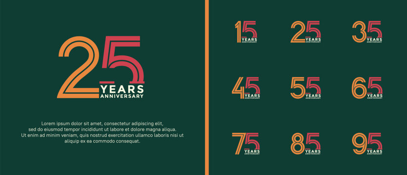 anniversary vector logo set, orange, pink and white color can be use for celebration
