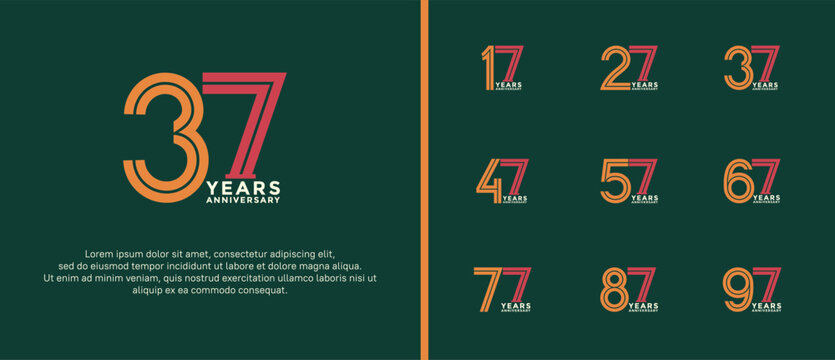 anniversary vector logo set, orange, pink and white color can be use for celebration