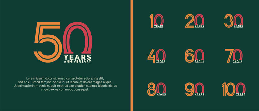 anniversary vector logo set, orange, pink and white color can be use for celebration