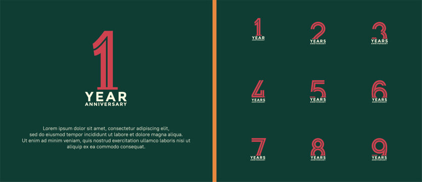 anniversary vector logo set, orange, pink and white color can be use for celebration