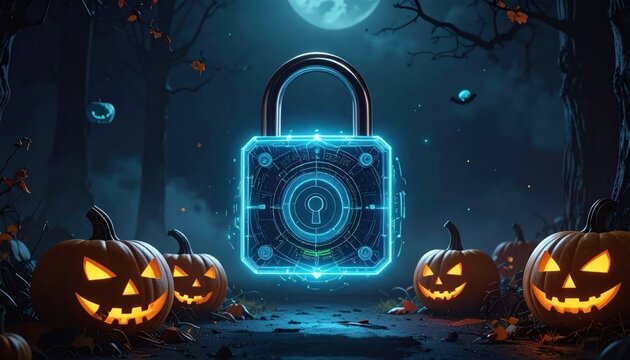 Spooky Digital Lock Security Concept on Halloween Night.