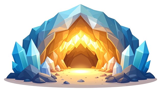 Enchanting Crystal Cave Entrance with Glowing Golden Interior.