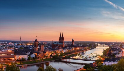 Obraz premium cityscape of mainz in the evening light banner
