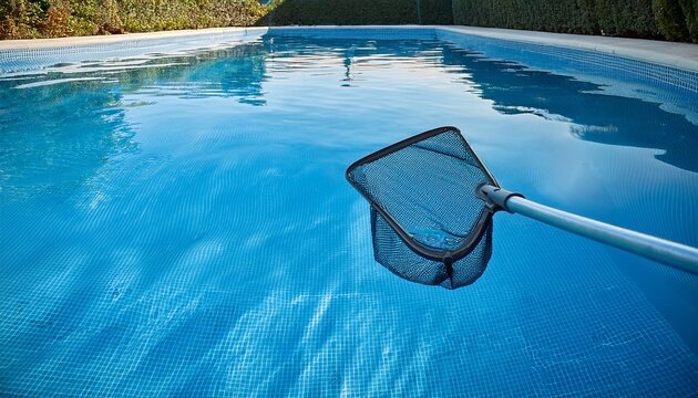 landing net for pool cleaning in a light blue swimming pool