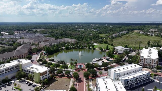 Street leading to Center Lake Park at downtown Oviedo in Seminole County, Florida.