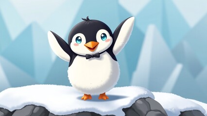 Obraz premium Cute Cartoon Penguin Waving