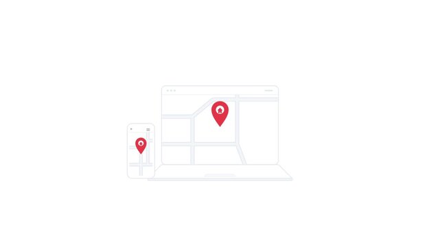 Laptop and smartphone with map location pin animation white Digital GPS navigation