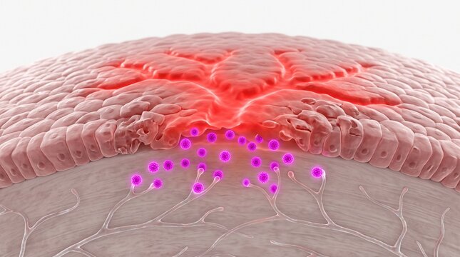 3D Microscopic Diagram of Dendritic Ulcer in Herpes Simplex Keratitis