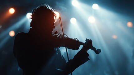 Fototapeta premium Violinist performing on stage with lights